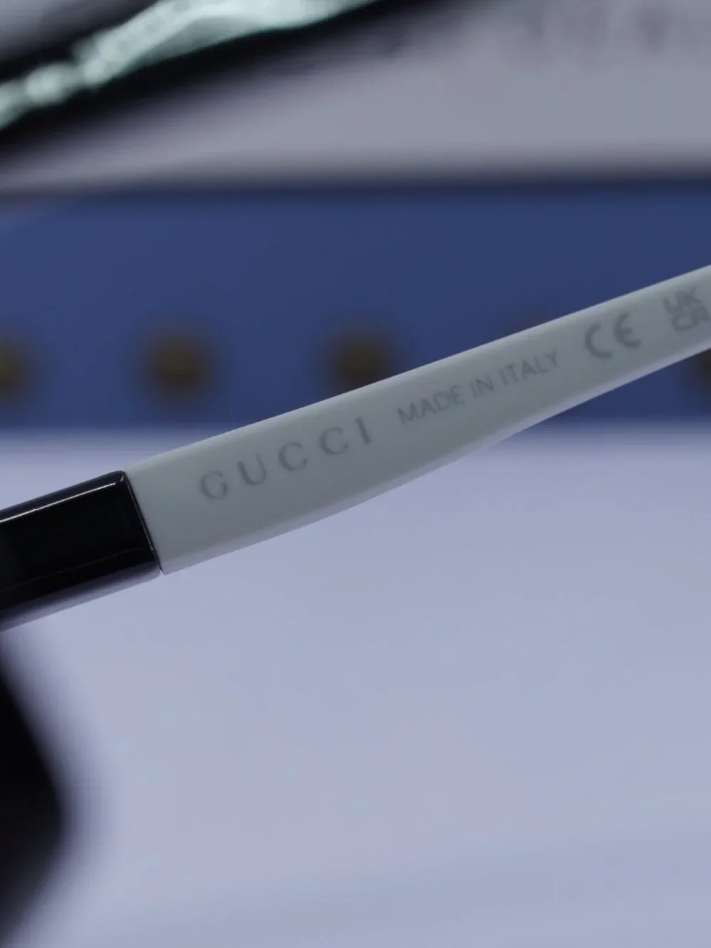 Gucci GG1735S 002 Rectangle Sunglasses - Black/White \ Blue Mirror